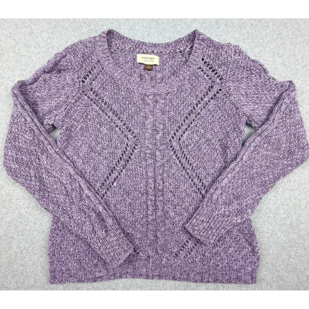 Purple Marled Cable Knit Pointelle Sweater Womens Small